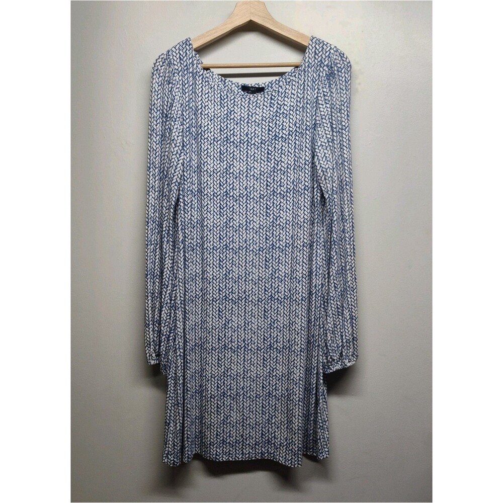 Tart Mini Dress Women Size L White Blue Long Sleeve Jersey Stretch Casual